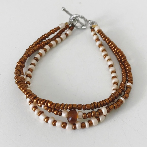 Cream & Bronze Beaded Bracelet - Picture 3 of 5